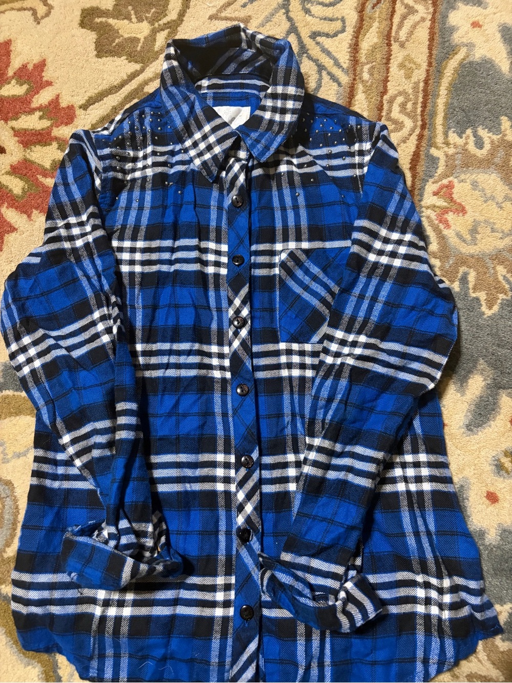 Blue Plaid girls Justice Button-Up Shirt with Stud Detail